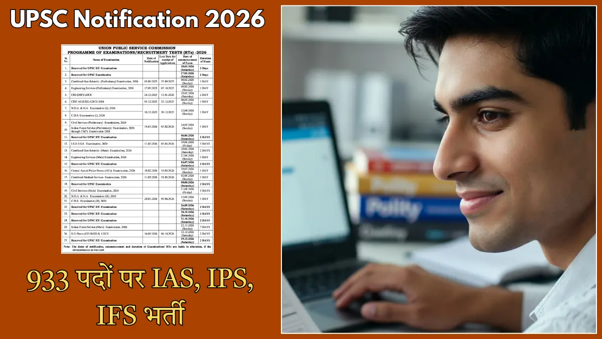 UPSC Notification 2026: 933 पदों पर IAS, IPS, IFS भर्ती — Prelims 24 मई को, पूरी जानकारी यहाँ पढ़ें